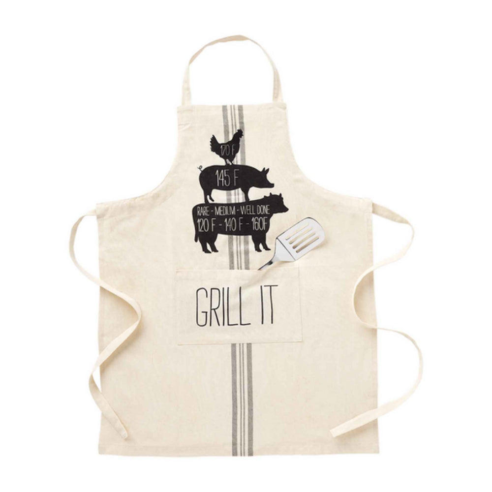 Mud Pie BBQ Grill Apron and Stainless - Steel Spatula Combo Set