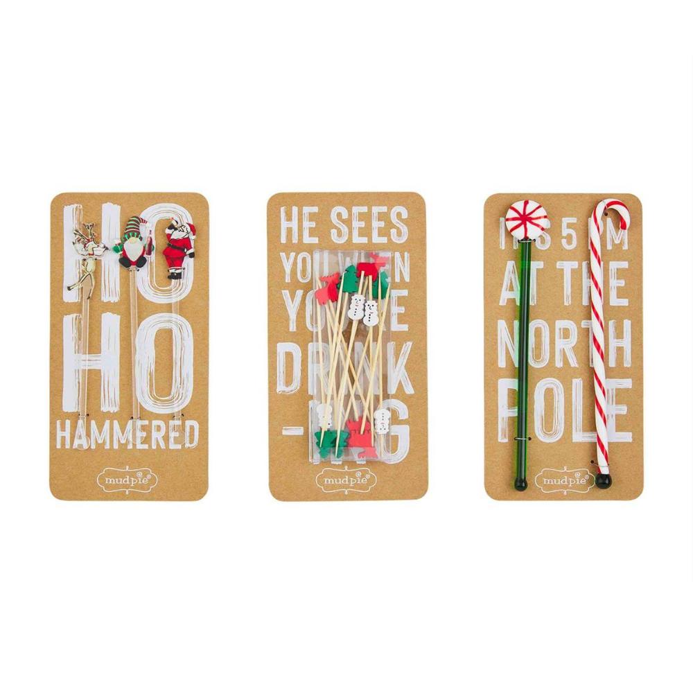 Mud Pie Festive Christmas Bar Accessory Set with 3 Styles