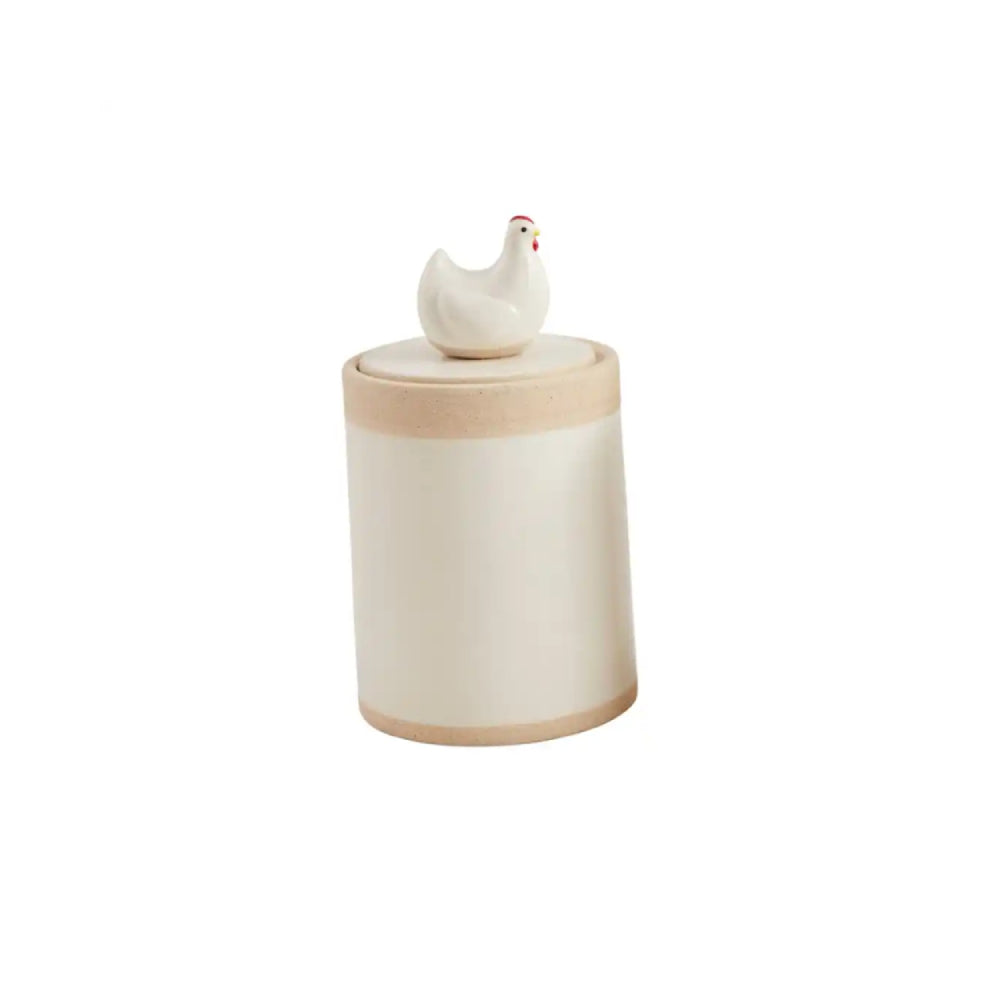 Mud Pie Durable Stoneware Handle Canister with Hand - painted Chicken Knob Lid