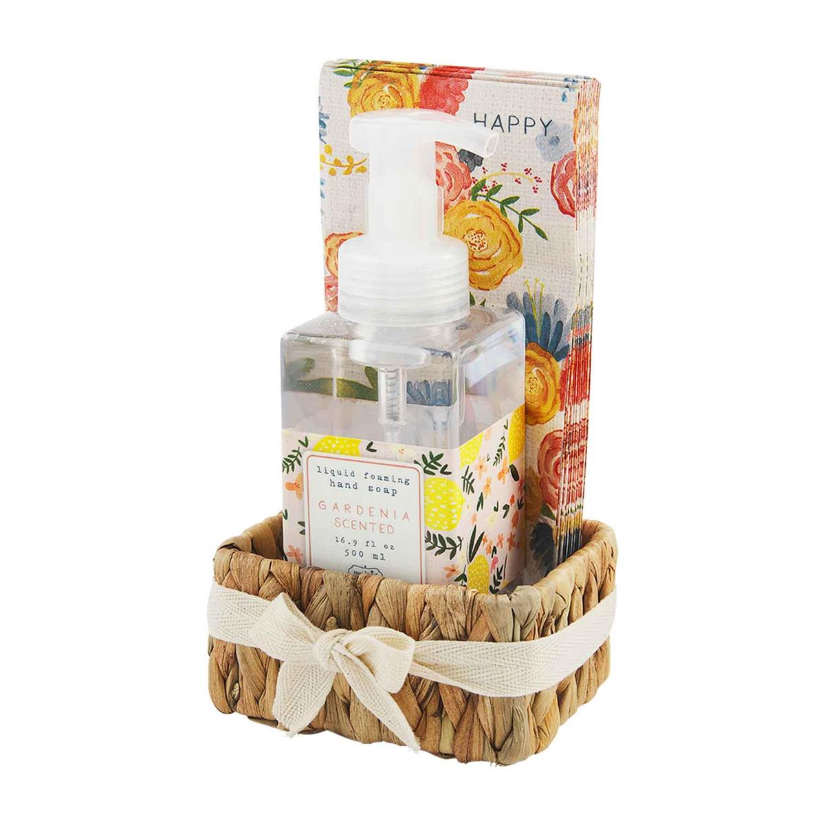 Mud Pie Gardenia - Scented Soap & 12 - Piece Guest Towel Set in Water Hyacinth Basket