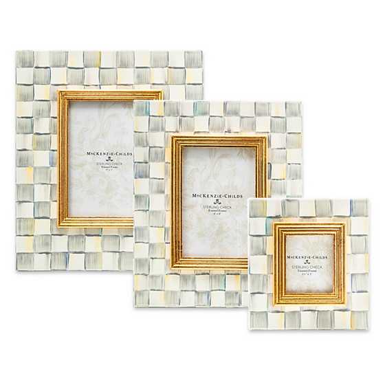 MacKenzie-Childs Hand-Painted Grey Checks Sterling Enamel Picture Frame