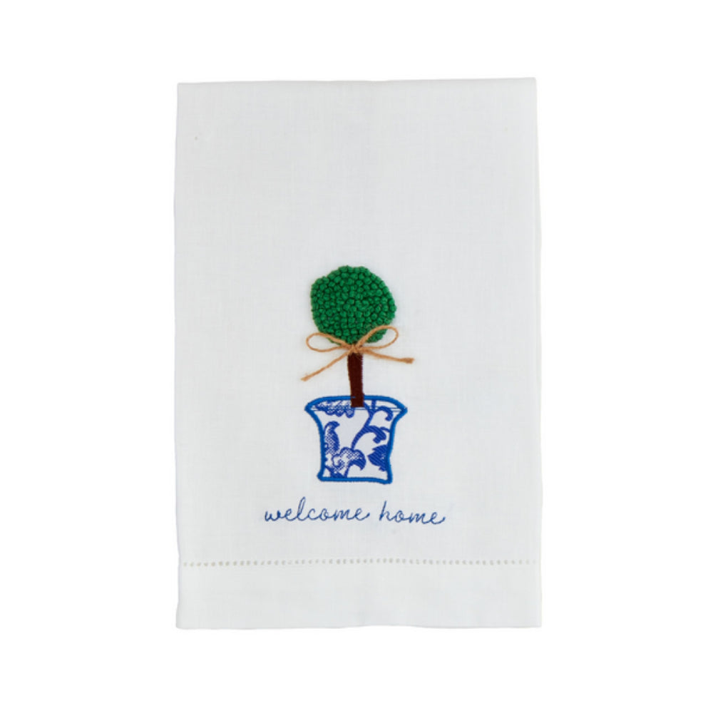 Mud Pie Luxury 100% Linen Boxwood Embroidered Hand Towel
