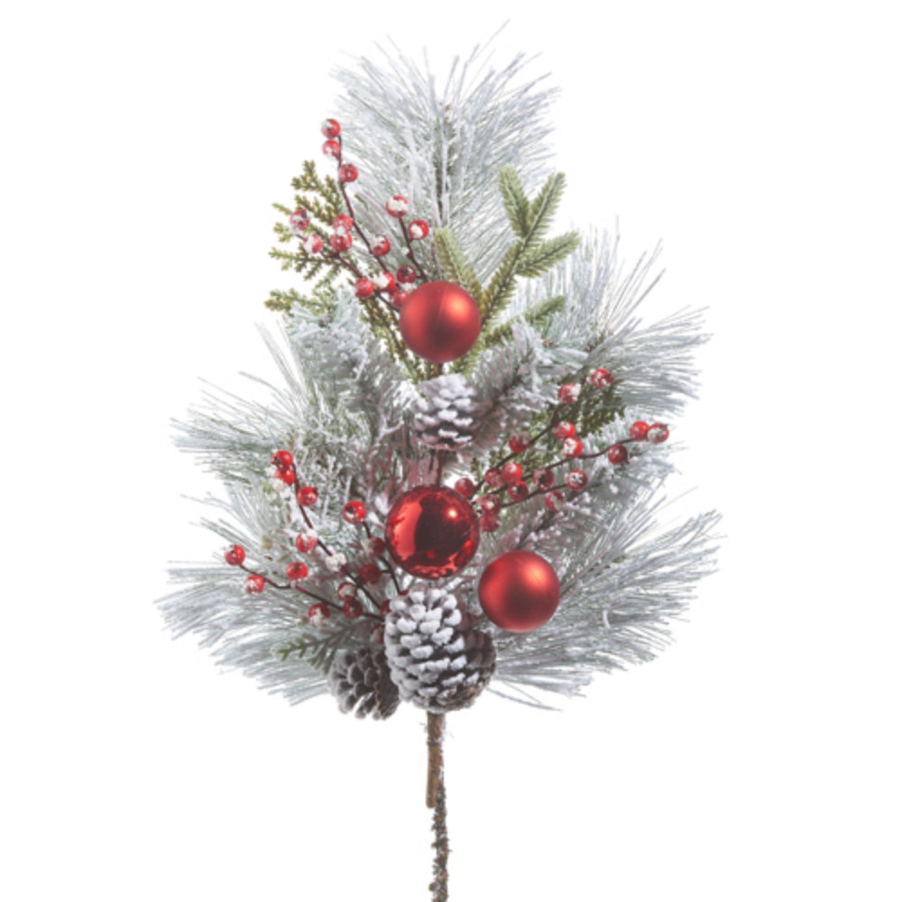Raz Import Snowy Decorative Mixed Ball Ornament Spray for Festive Holiday Decor