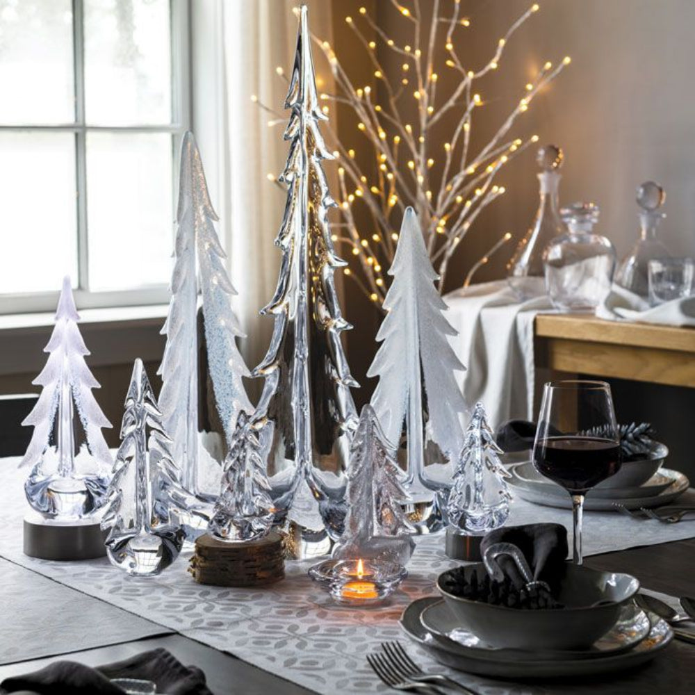 Simon Pearce Handmade Vermont Snowy Branches Evergreen Tree Glass Decorations