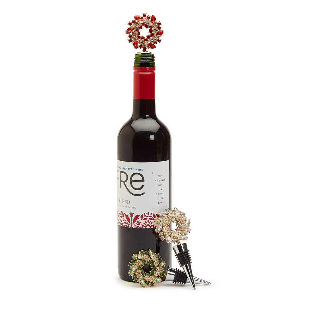 Two's Company Festive Holiday Jeweled Wreath Wine Bottle Stoppers