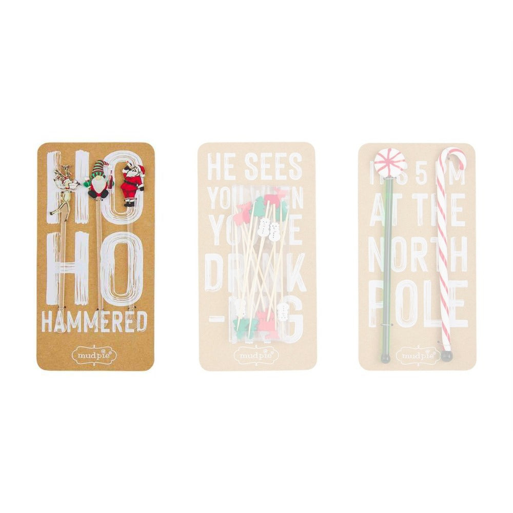 Mud Pie Festive Christmas Bar Accessory Set with 3 Styles