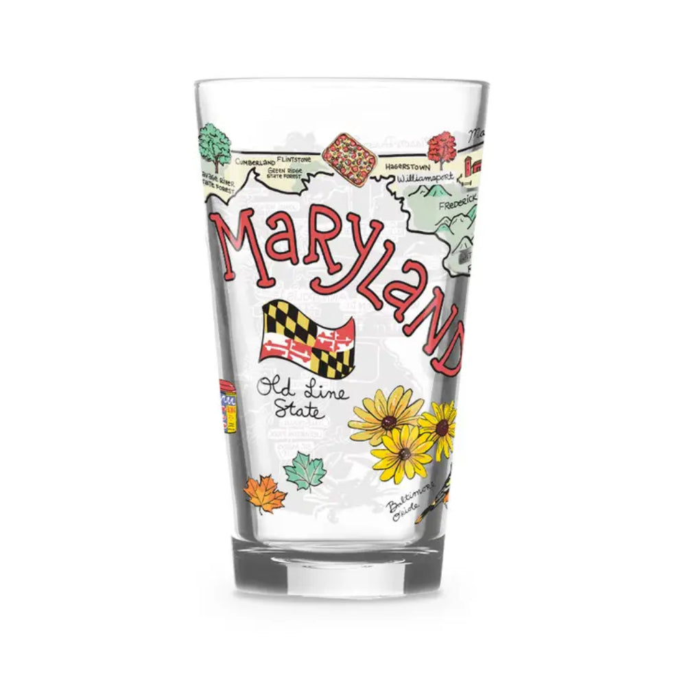 16oz Fishkiss Maryland Embossed Drinking Glass
