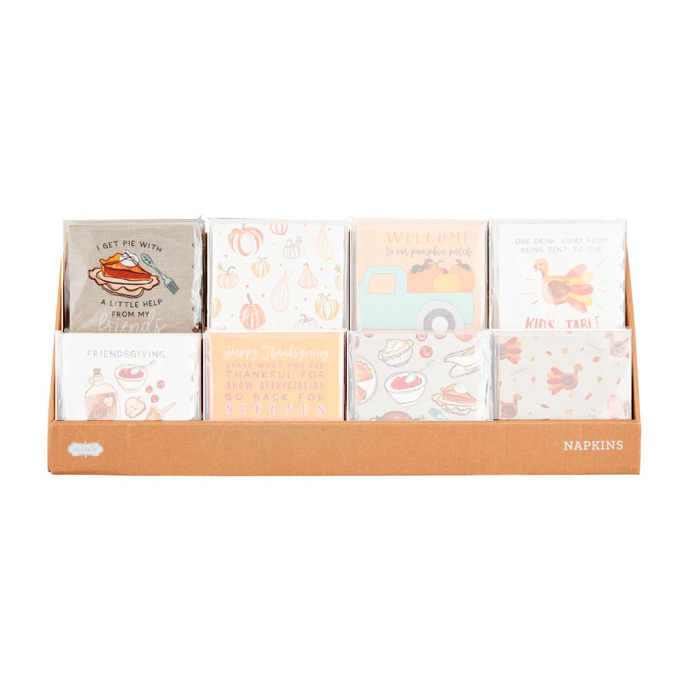 Thanksgiving-themed Mud Pie Paper Cocktail Napkin Set with 8 Styles