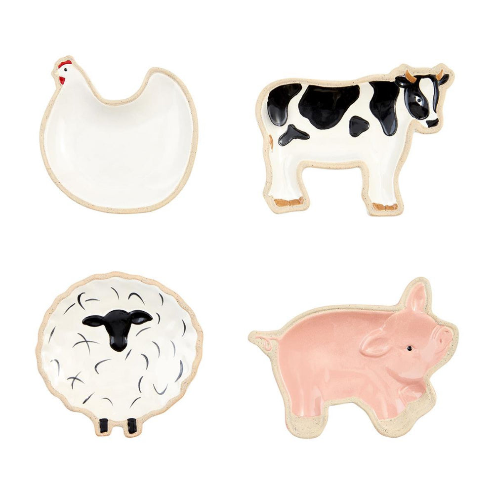 Mud Pie Hand - painted Farm Animal Themed Stoneware Tidbit Dishes