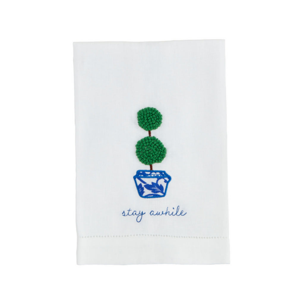 Mud Pie Luxury 100% Linen Boxwood Embroidered Hand Towel