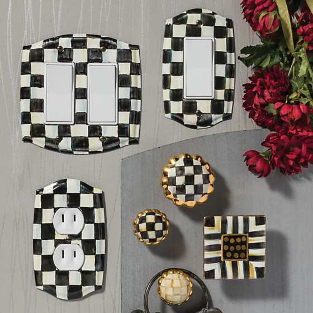 MacKenzie-Childs Double Rocker Enamel Switch Plate with Courtly Check Design - A Decorative Electrical Accessory