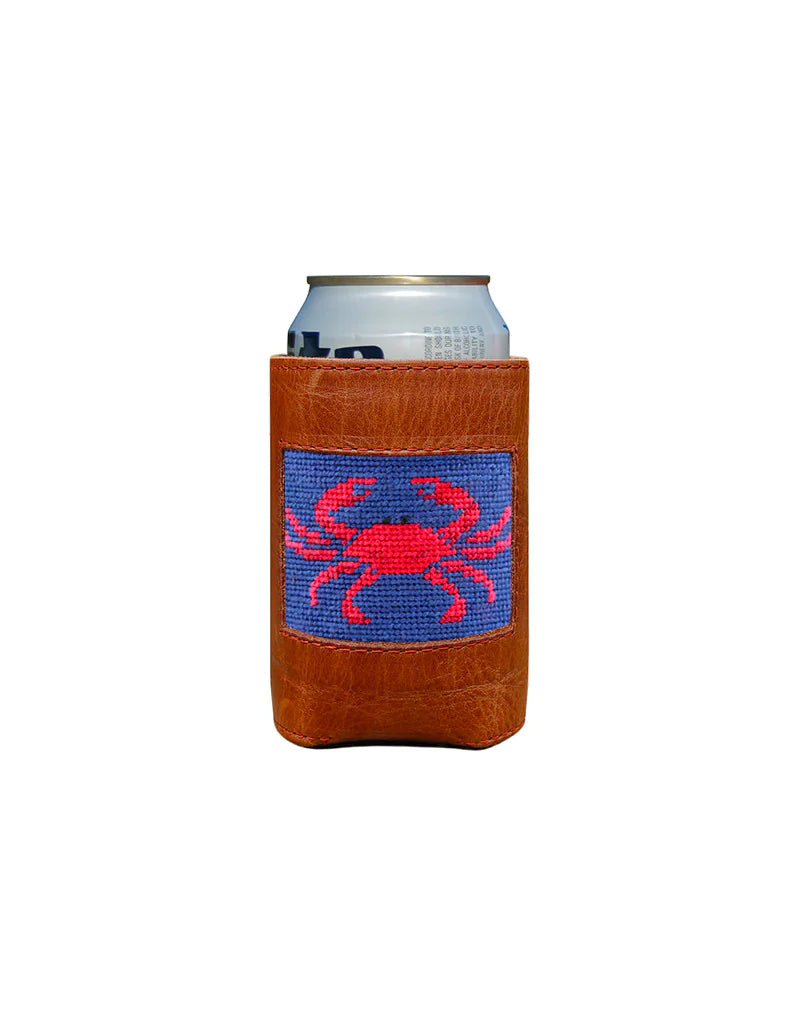 Smathers & Branson Classic Navy Crab Needlepoint Insulated Can Cooler for Keeping Drinks Chilled