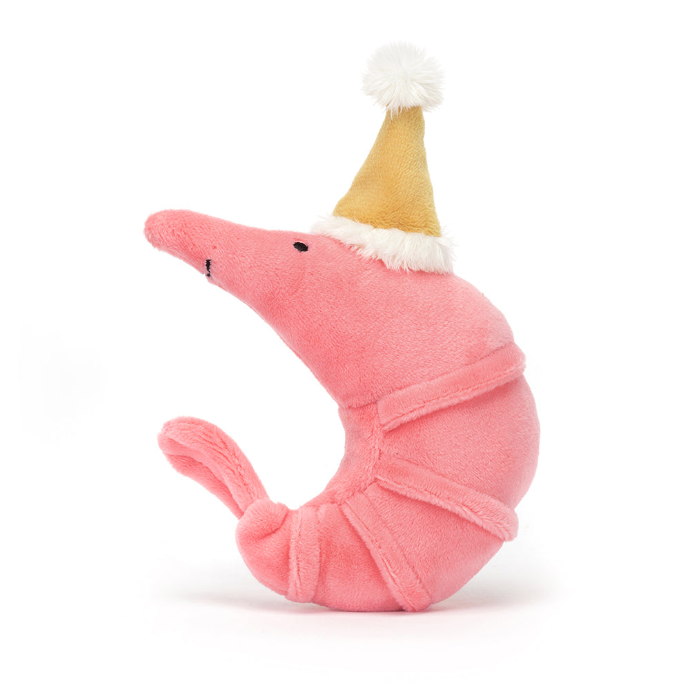 Jellycat Perky Pink Celebration Shrimp Toy with Mustard Pompom Hat