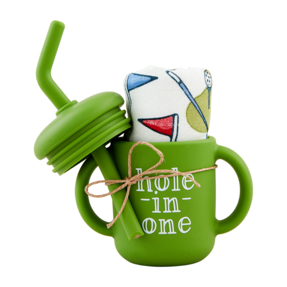 Mud Pie Soft & Durable Golf-themed Silicone Cup and Bib Set for Kids