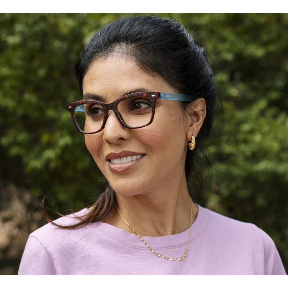 Peepers Blue Light Reading Glasses - Sinclair Model in Leopard Tortoise/Blue Color Scheme