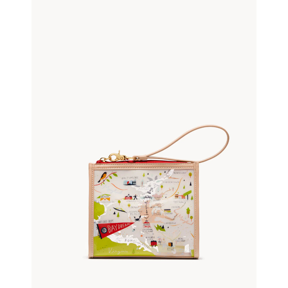Spartina Bay Dreams Transparent Beach Wristlet with Colorful Map Patterns