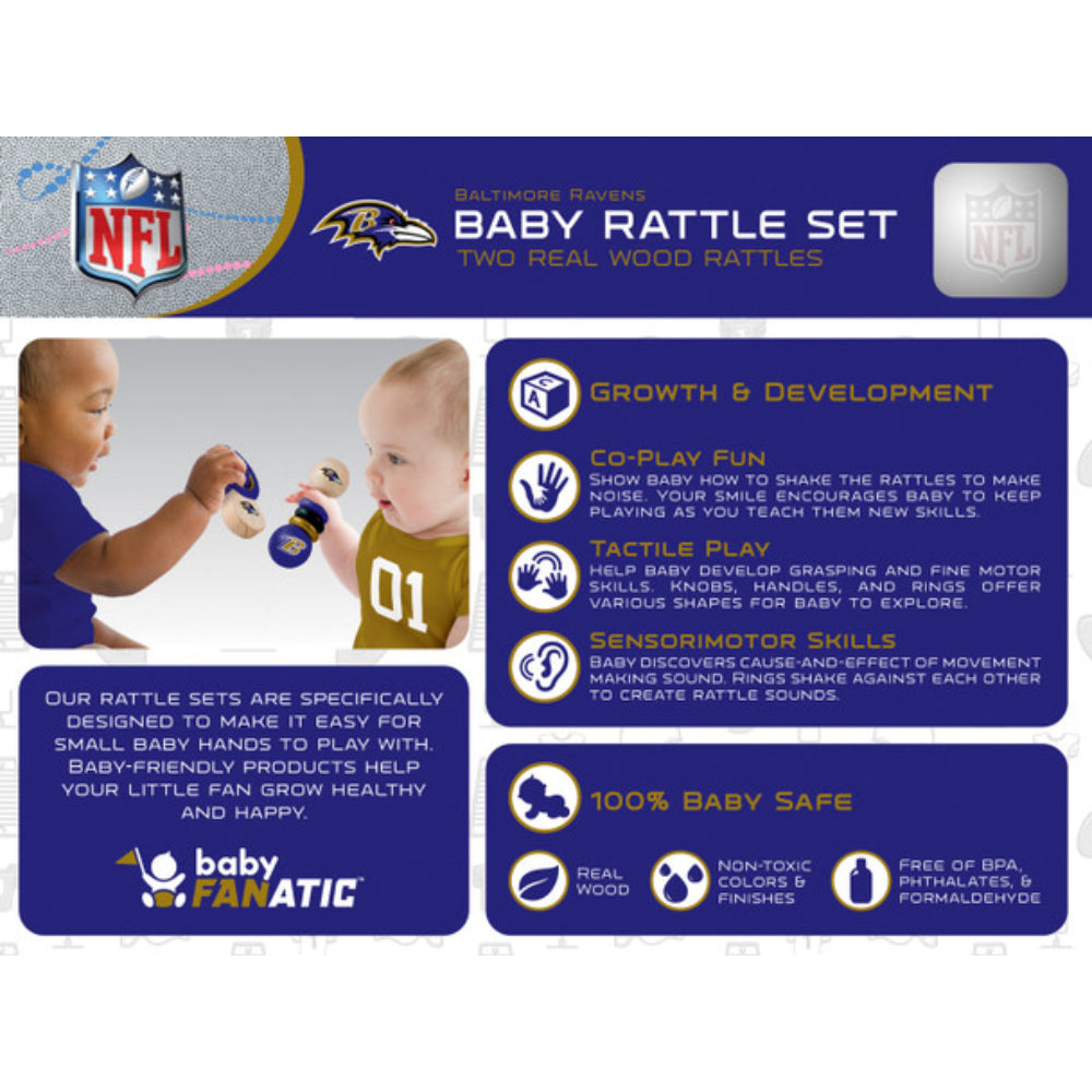 Two - Piece Set of Masterpieces Brand Baltimore Ravens NFL Baby - Friendly Rattles for Young Fans
