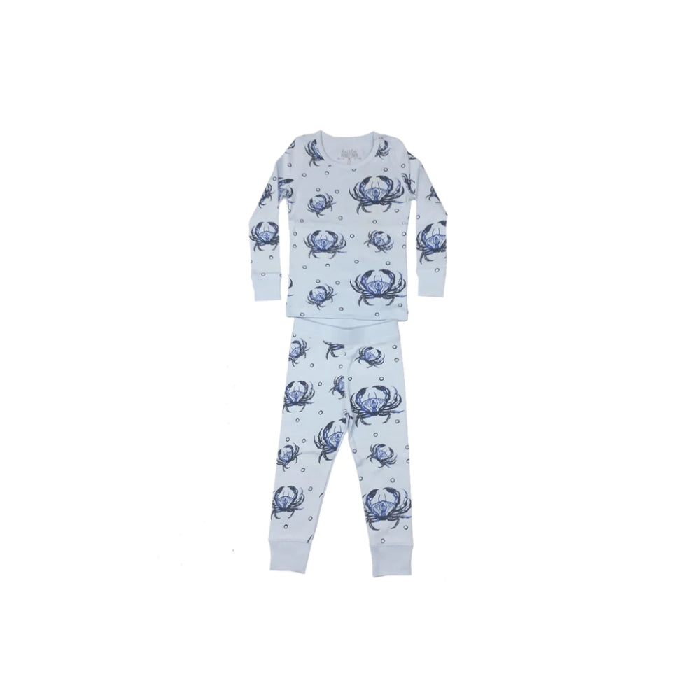 Little Hometown Kids' Comfortable Blue Crab Long - Sleeved Pajamas