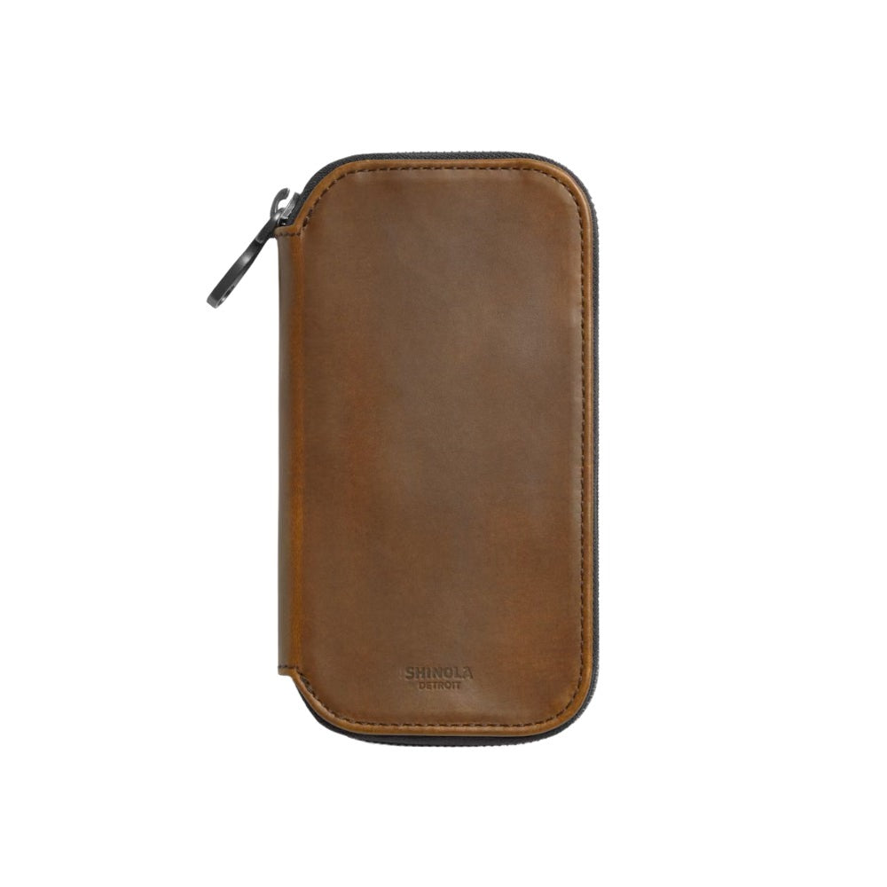 Shinola Medium Brown Navigator Leather Travel Watch Case for Luxury Timepieces