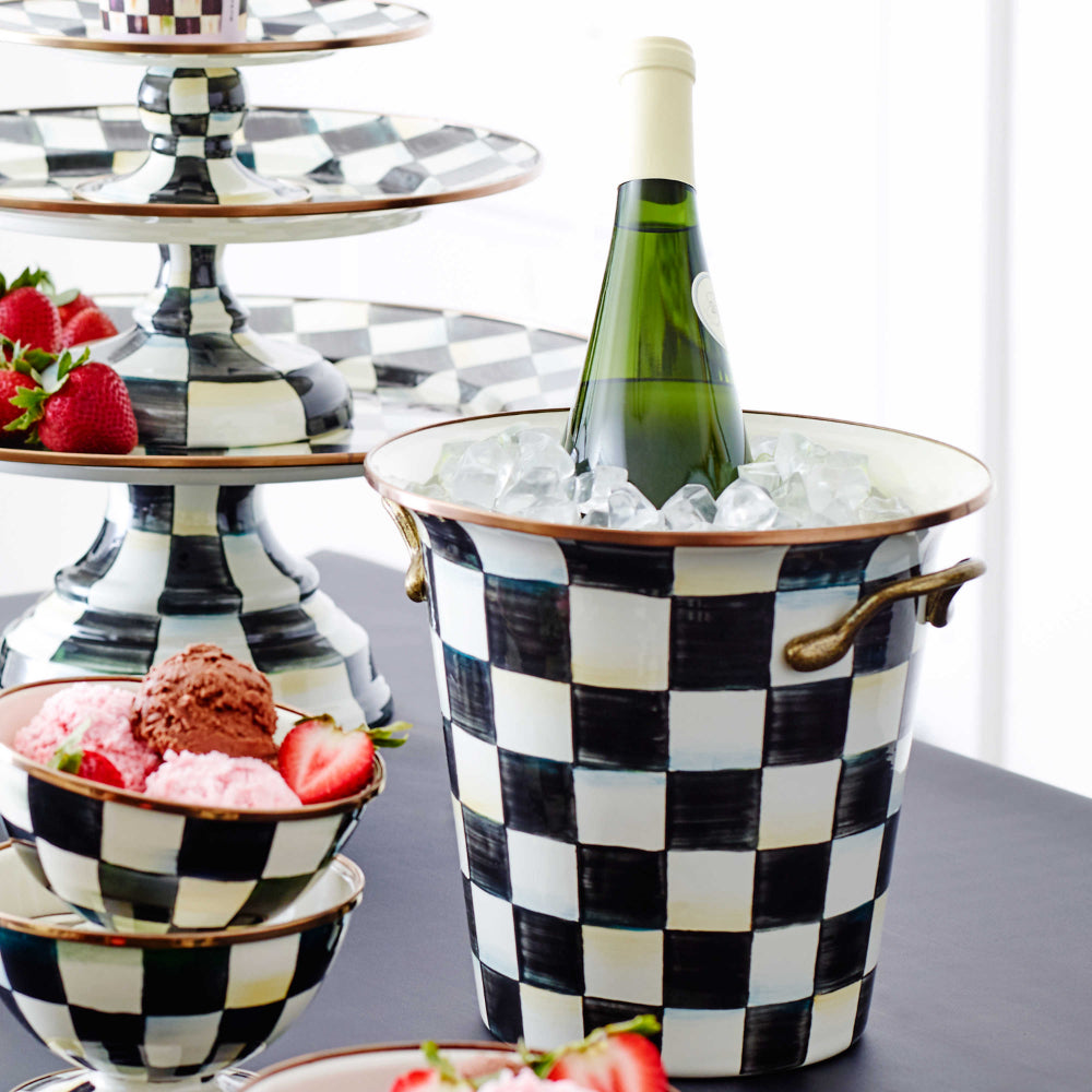 MacKenzie-Childs Hand-Painted Courtly Check Enamel Wine Cooler with Bronzed Rim