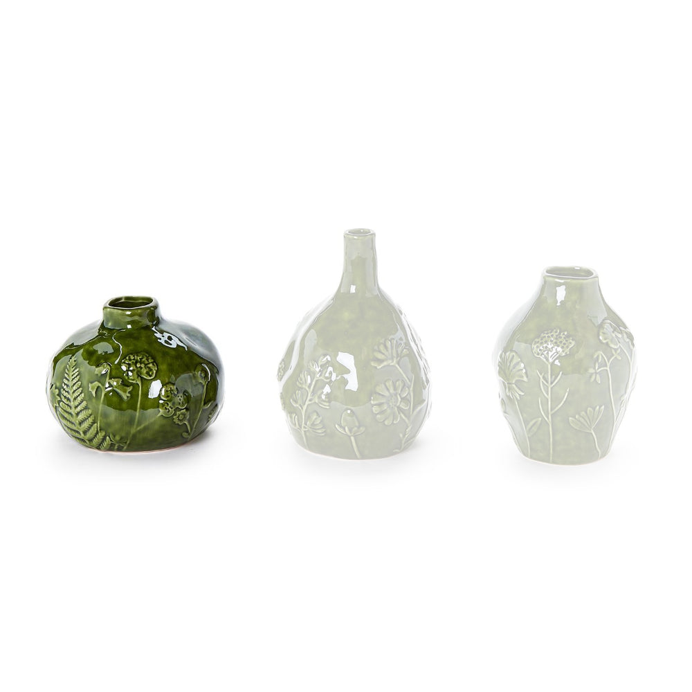 Two's Company Exquisite Floral Landscape Relief Pattern Ceramic Vases for Home Decor