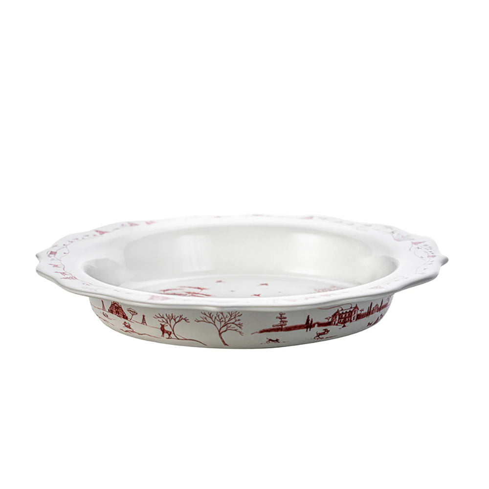 Juliska Ceramic Country Estate Pie Dish with Winter Frolic Scene