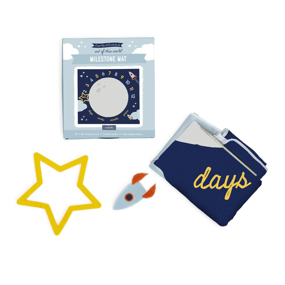 Two's Company Cosmic Milestone Mat/Curtain with Star & Rocket Markers in Gift Box