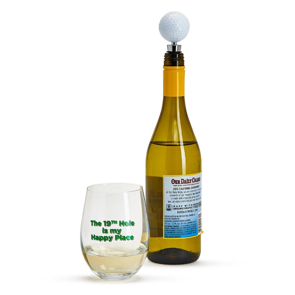 16 oz Stemless Golf-themed Wine Glass with Golf Ball Stopper