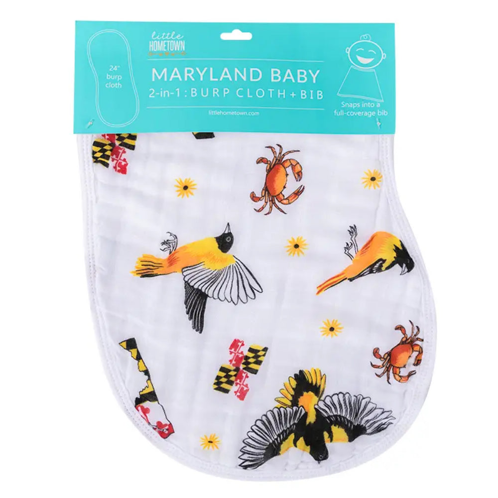 Little Hometown Maryland Infant Burping Cloth and Baby Bib Set