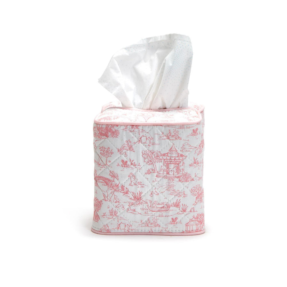 Two's Company Quilted Cotton Tissue Box Cover with Charming Animal Toile Pattern