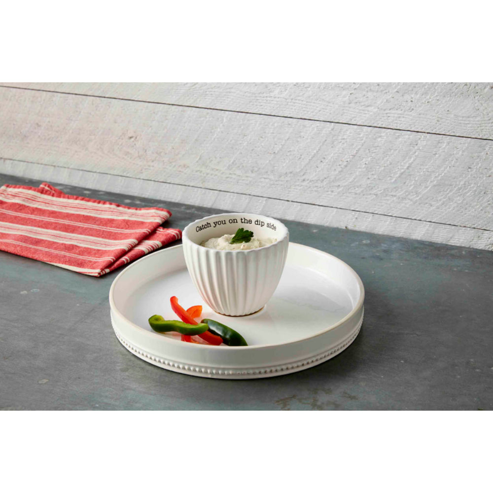 Mud Pie Reversible Dolomite Pedestal Chip and Dip Serving Set