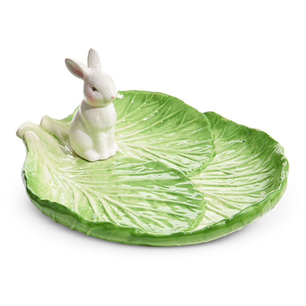 8-Inch Green Dolomite Cabbage Bunny Food-Safe Tray
