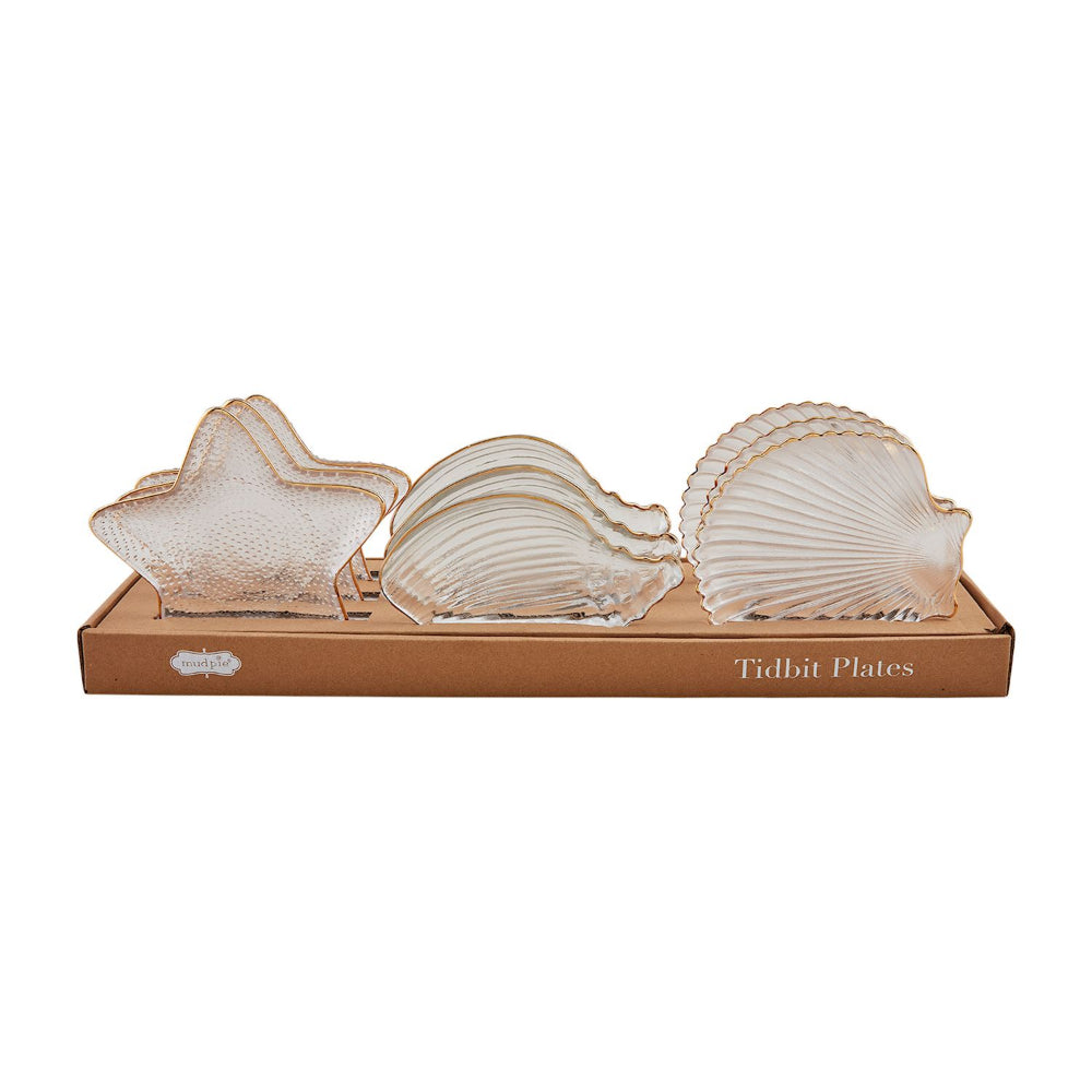 Mud Pie Decorative Sea-themed Gold Edge Glass Tidbit Serving Plates