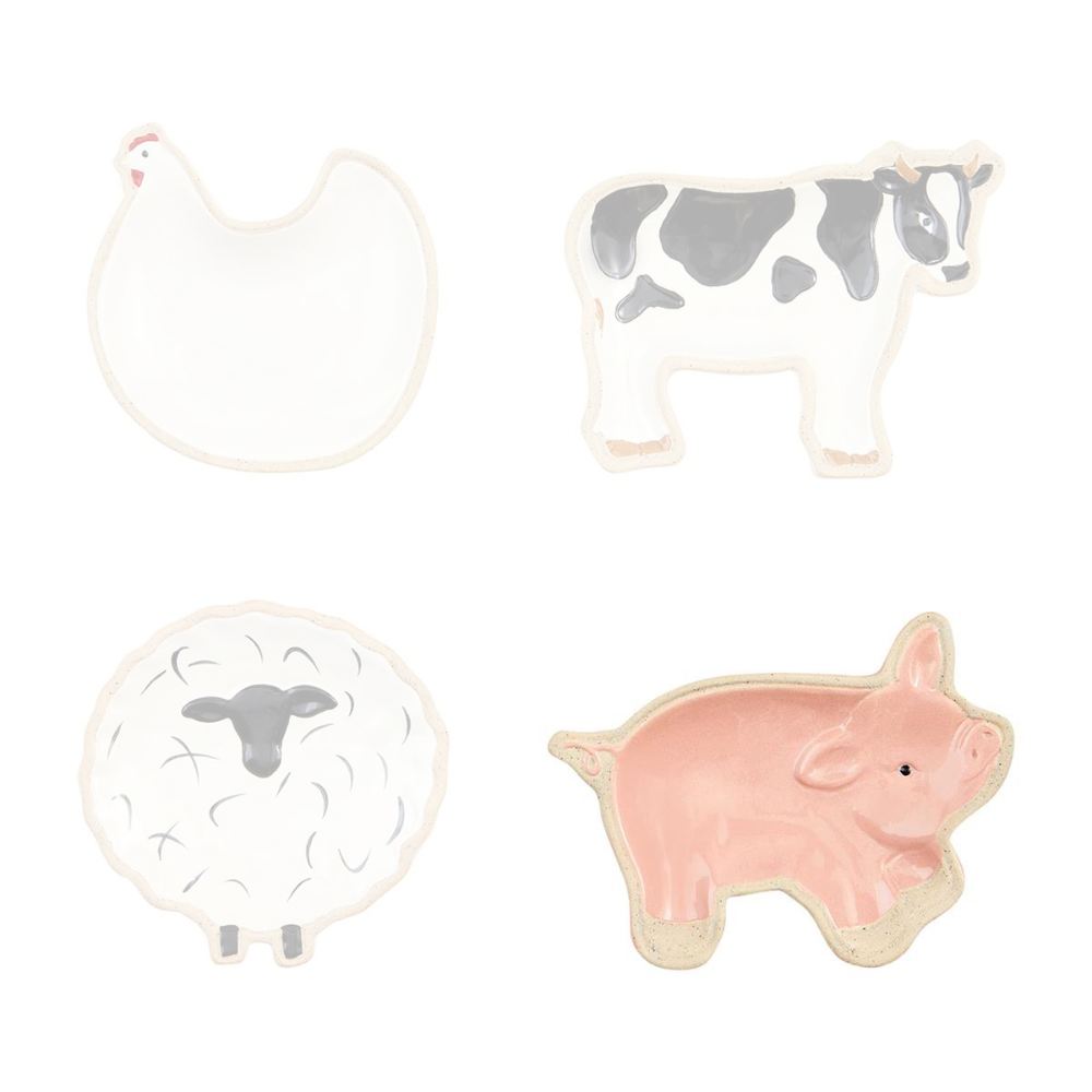 Mud Pie Hand - painted Farm Animal Themed Stoneware Tidbit Dishes