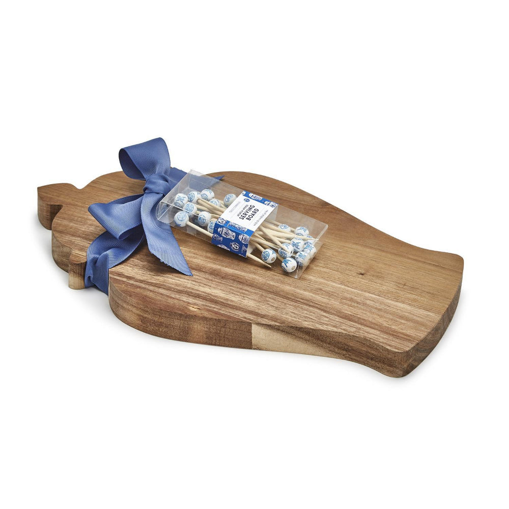 Acacia Wood Ginger Jar-Style Serving Board with 20 Cocktail Picks