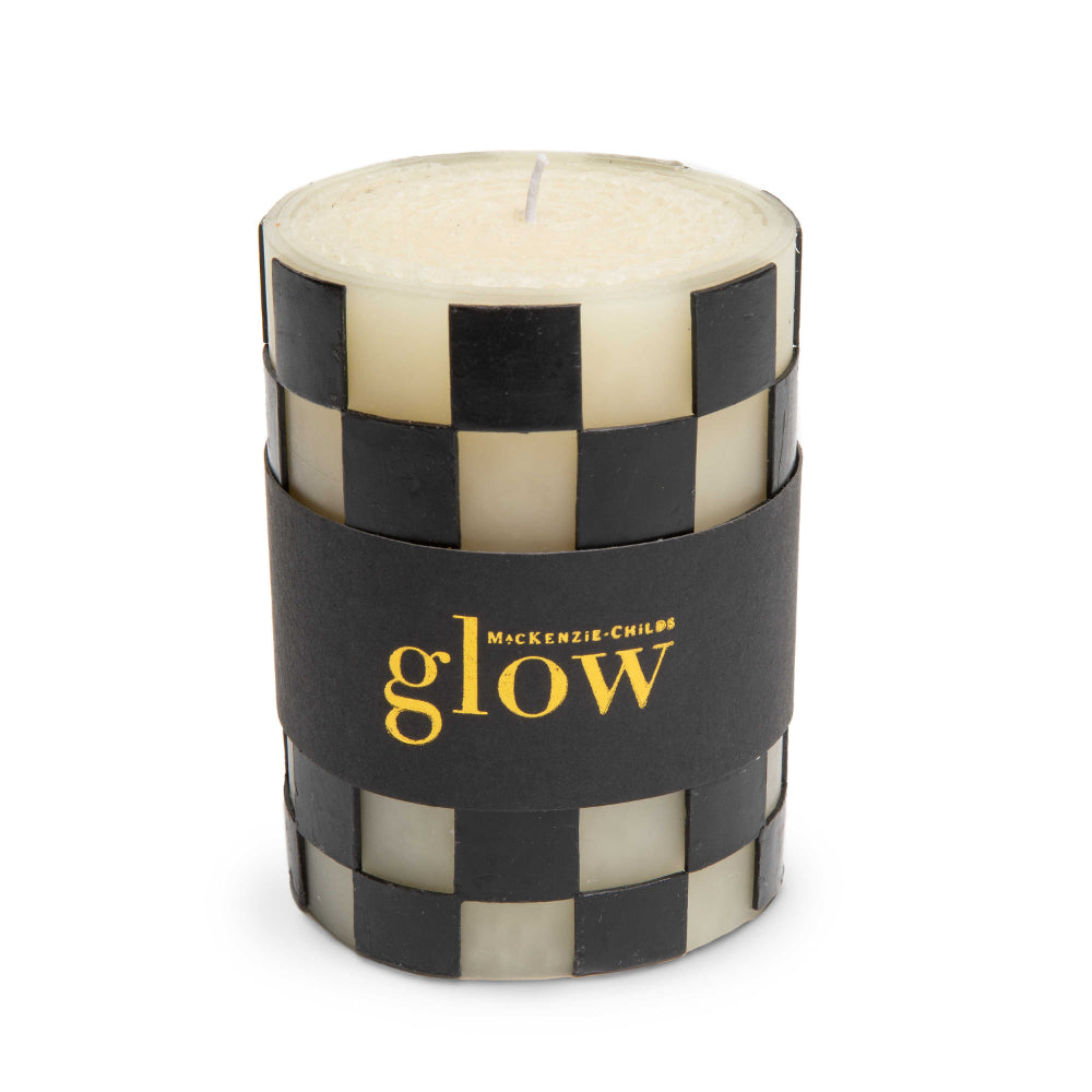 MacKenzie-Childs Elegant Black Checked Pillar Candle for Home Decor