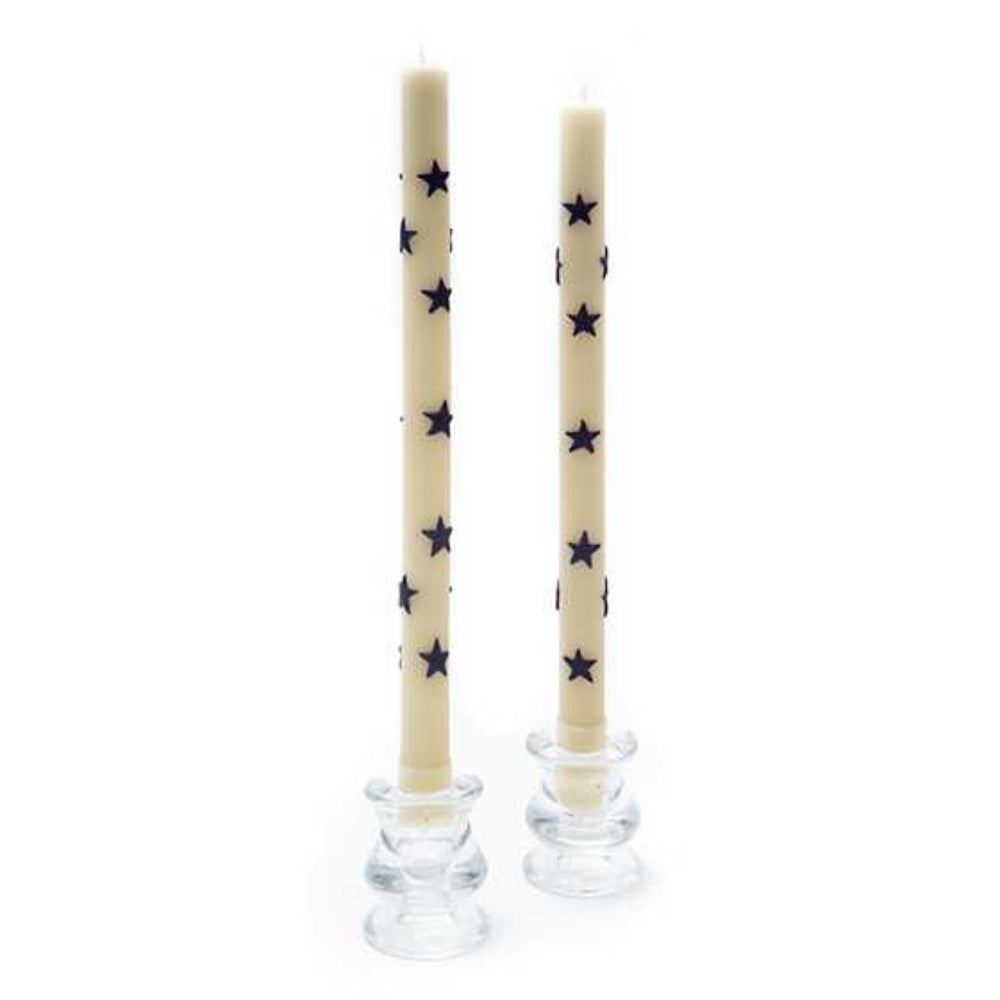 MacKenzie-Childs Set of 2 Navy Star Hand - painted Beeswax - blend Dinner Candles