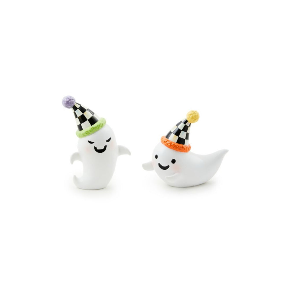 MacKenzie-Childs Spooky Trick or Treat Ghost Figurine Set - A Pair of Handmade Decorative Resin Ghosts
