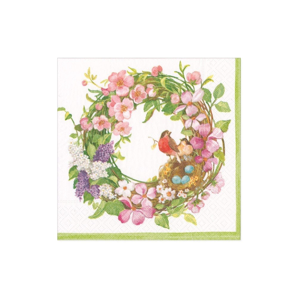 Caspari Eco-Friendly Triple-Ply Spring Wreath Paper Cocktail Napkins
