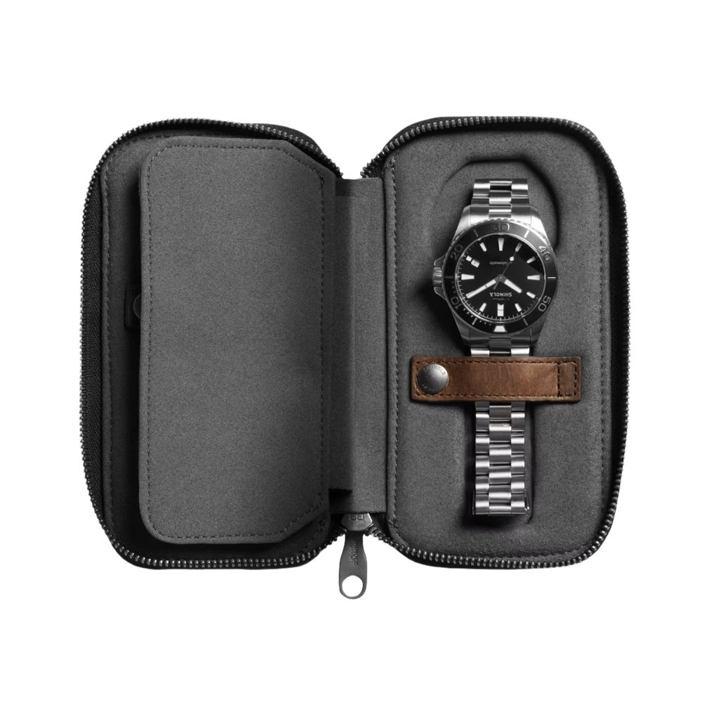 Shinola Medium Brown Navigator Leather Travel Watch Case for Luxury Timepieces