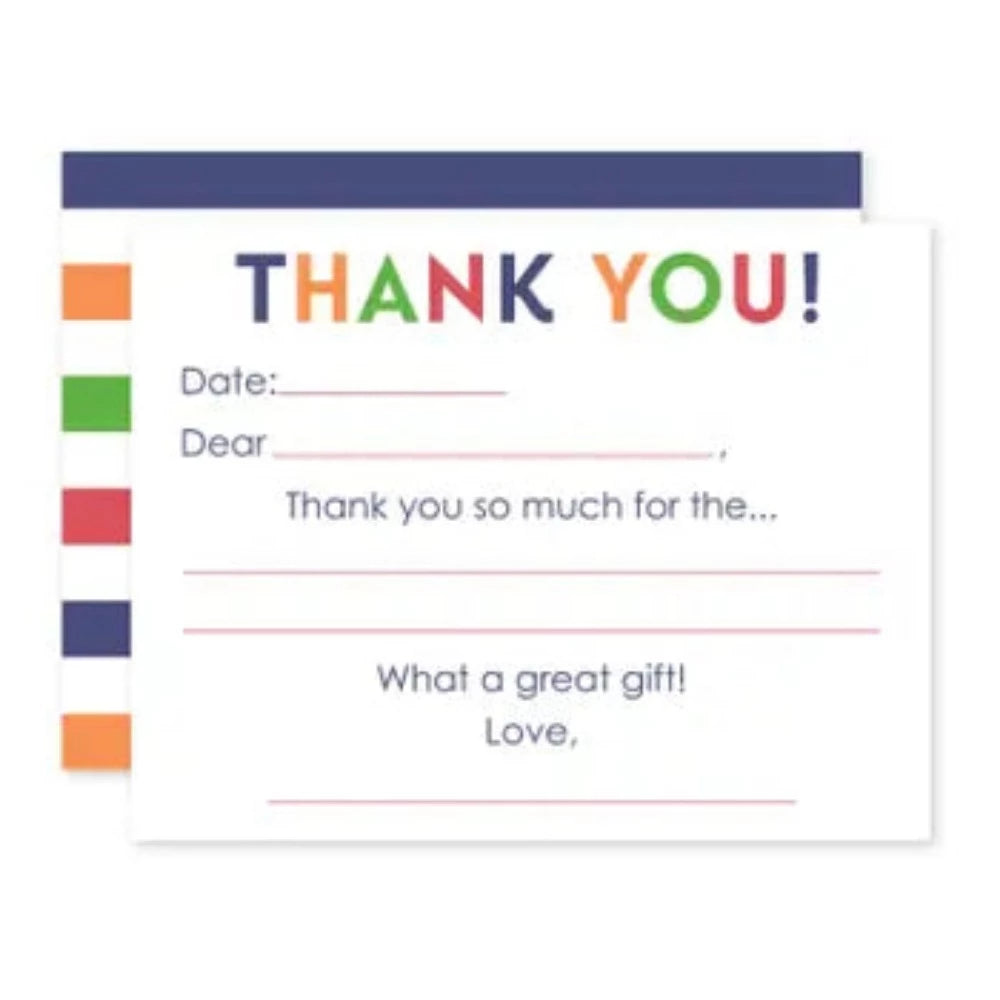 Blue Colored Fill-In Thank You Notes Set for Kids