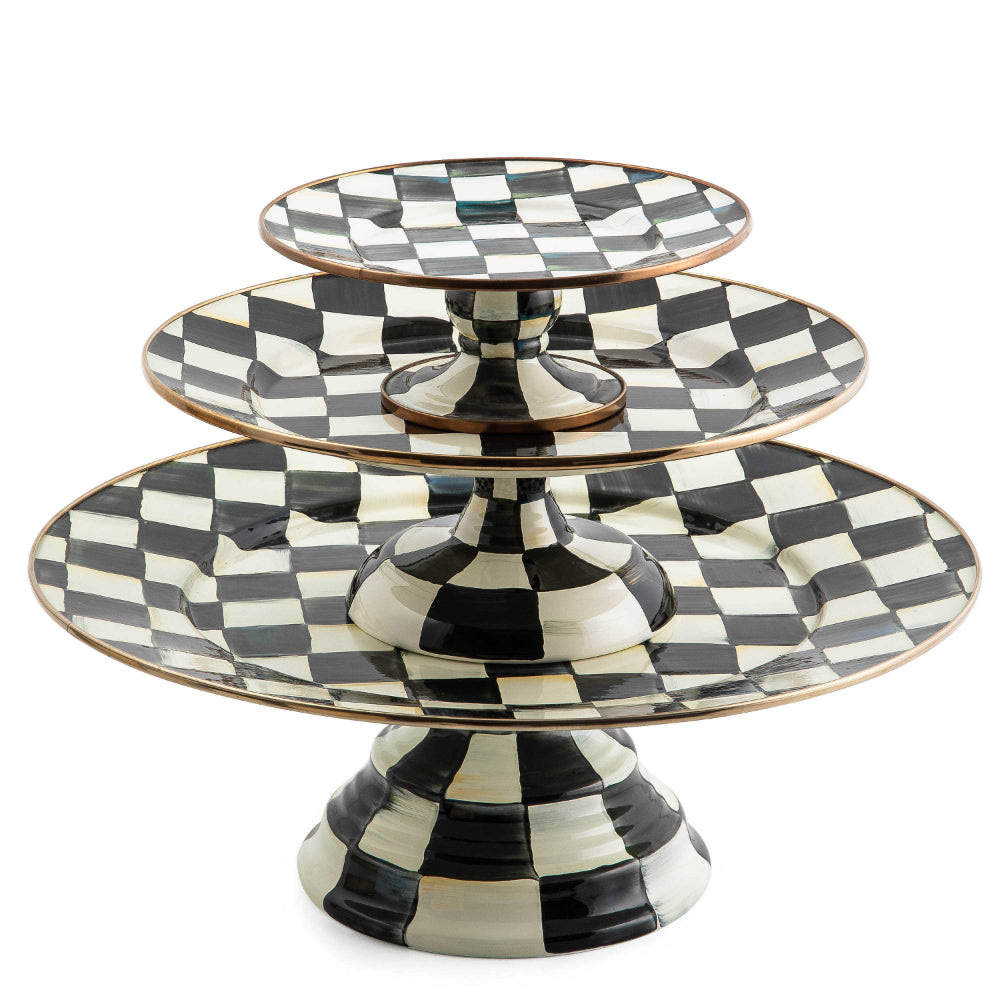 MacKenzie-Childs Enameled Courtly Check Pedestal Platter for Stunning Food Display