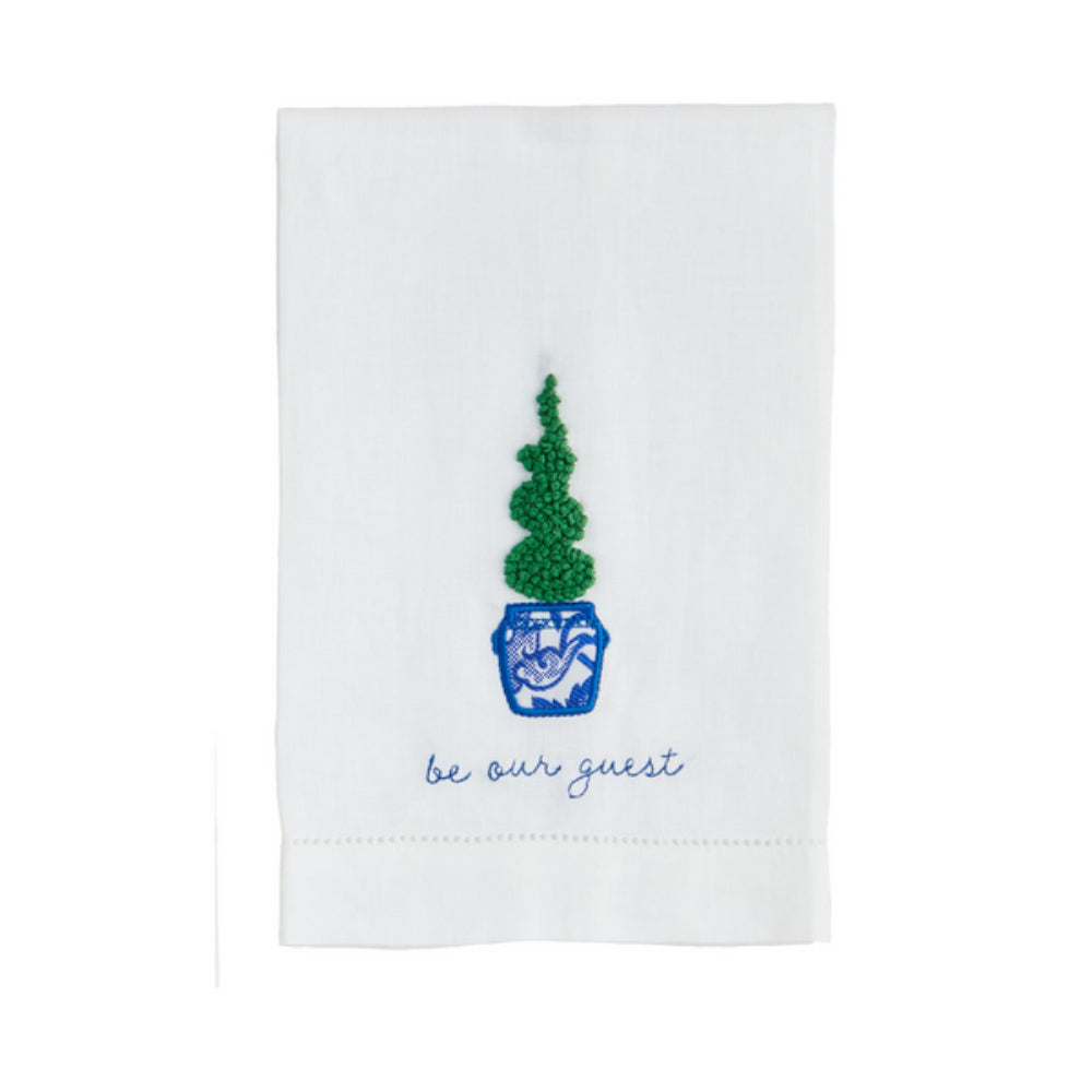 Mud Pie Luxury 100% Linen Boxwood Embroidered Hand Towel