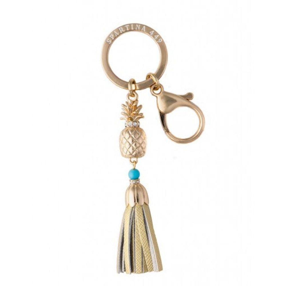 Gorgeous 18kt Gold - Plated Spartina Pineapple Keychain with Faux Crystals