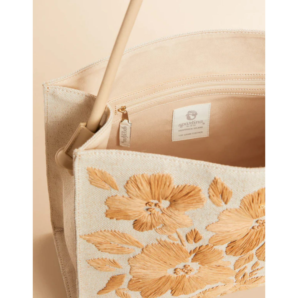 Spartina Piper Luxury Cotton-Jute Raffia Tote in Calm Waters Design