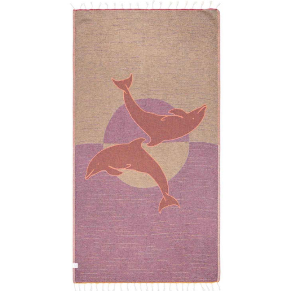 Sand Cloud - Beautiful Sunset Dolphins Printed Turkish Organic Cotton Beach Towel