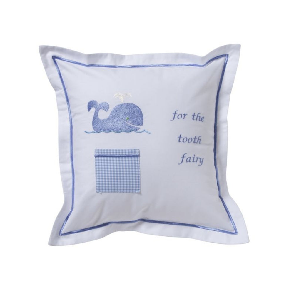 Jacaranda Living Tooth Fairy Pillow with Blue Whale Design, 10x10 Inches