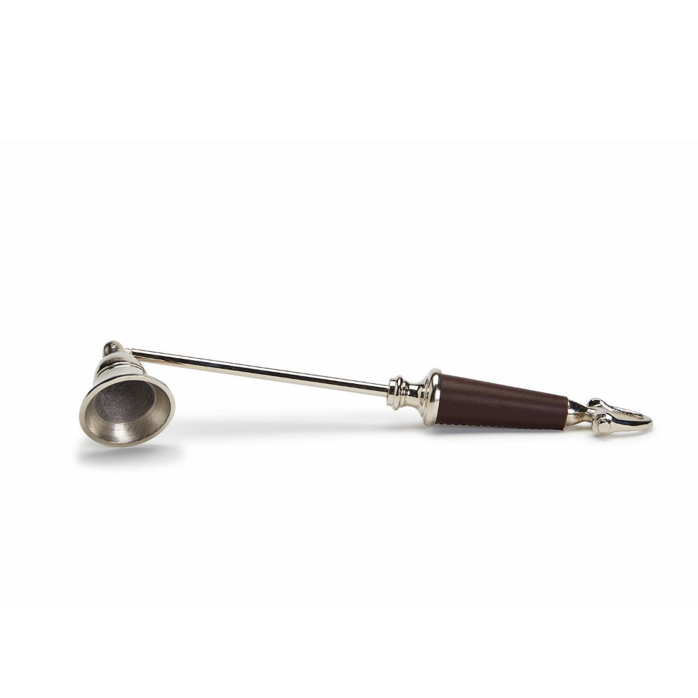 Two's Company Vegan Leather-Handled Brass Bell-Shaped Candle Snuffer