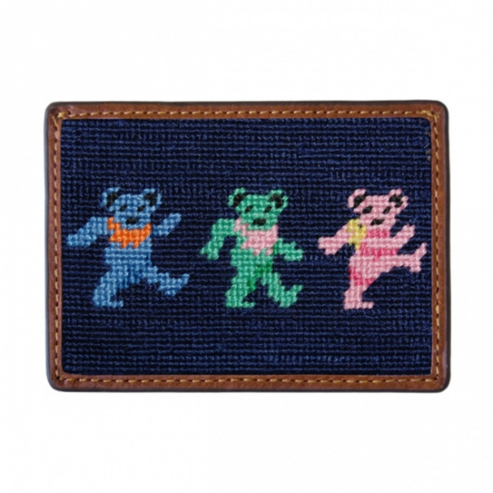 Smathers & Branson Hand - stitched Dancing Bears Needlepoint Slim Card Wallet