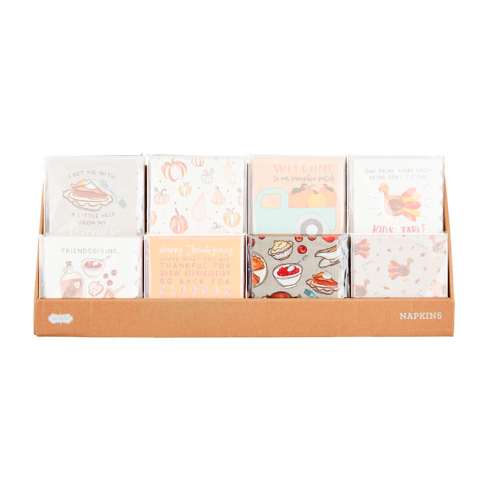 Thanksgiving-themed Mud Pie Paper Cocktail Napkin Set with 8 Styles